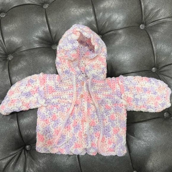 Handmade, Beautiful Hand Knit Baby Cardigan Sweater Coat - Picture 1 of 9